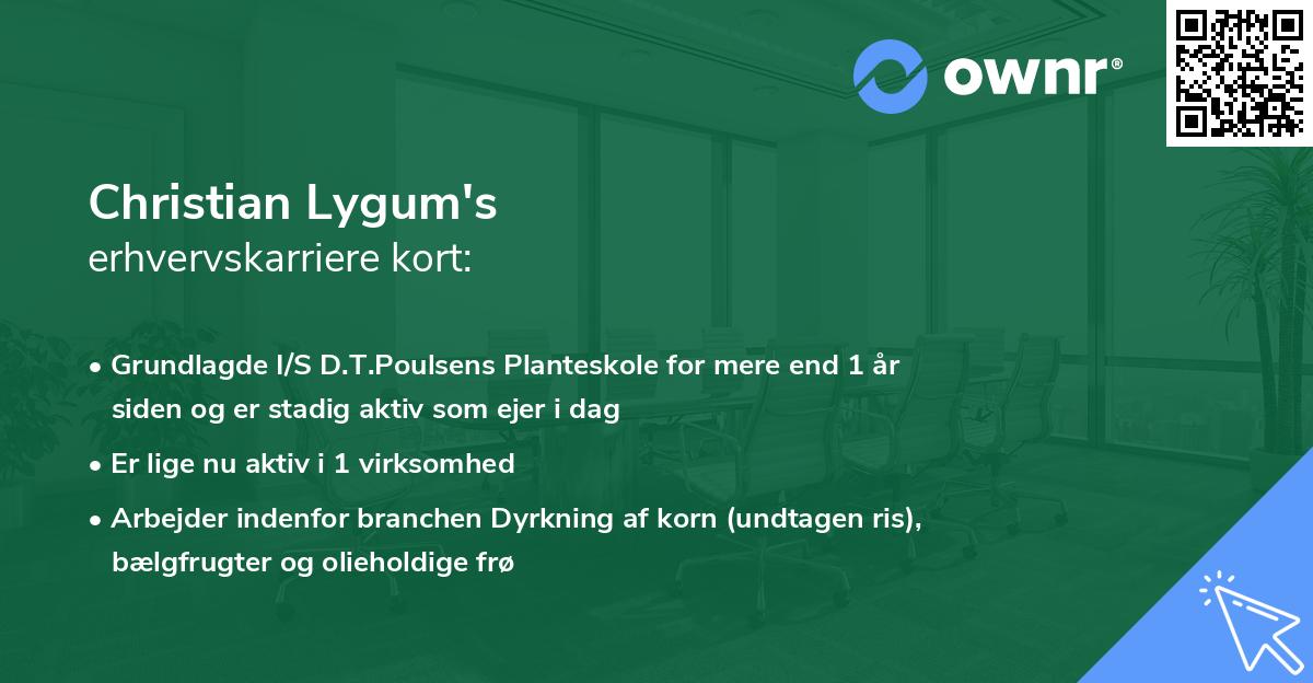 Christian Lygum's erhvervskarriere kort