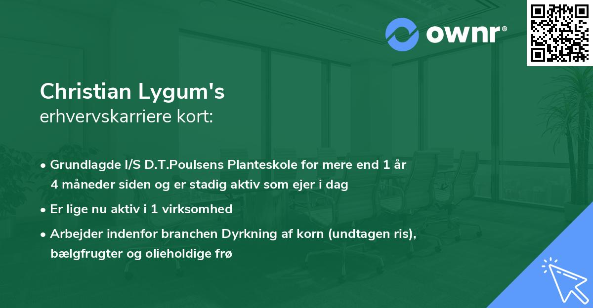 Christian Lygum's erhvervskarriere kort