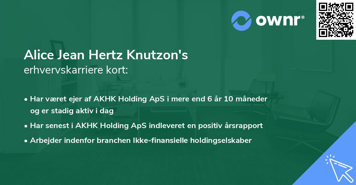 Alice Jean Hertz Knutzon's erhvervskarriere kort