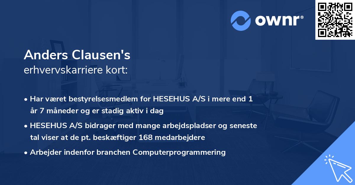 Anders Clausen's erhvervskarriere kort