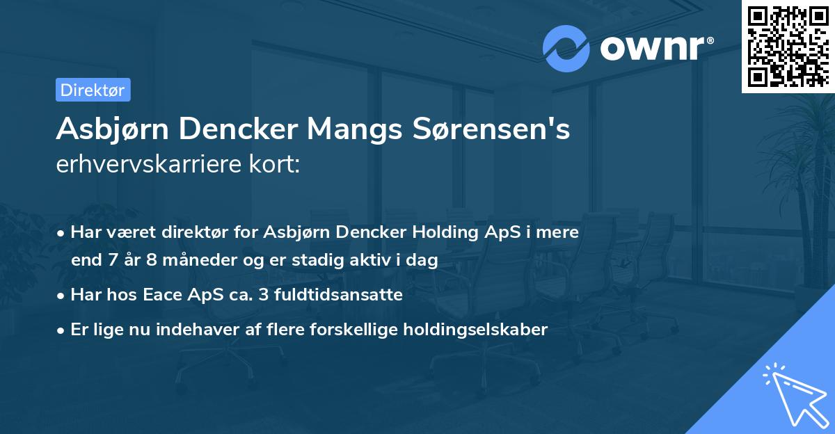 Asbjørn Dencker Mangs Sørensen's erhvervskarriere kort