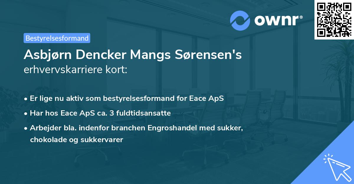 Asbjørn Dencker Mangs Sørensen's erhvervskarriere kort
