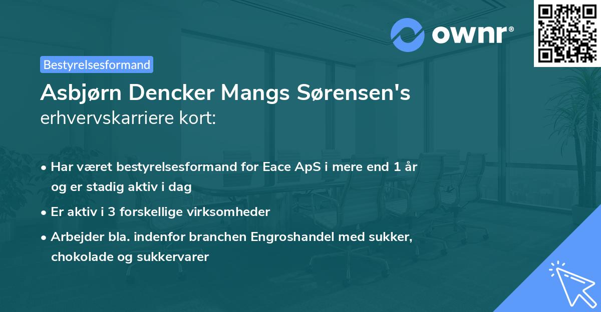 Asbjørn Dencker Mangs Sørensen's erhvervskarriere kort