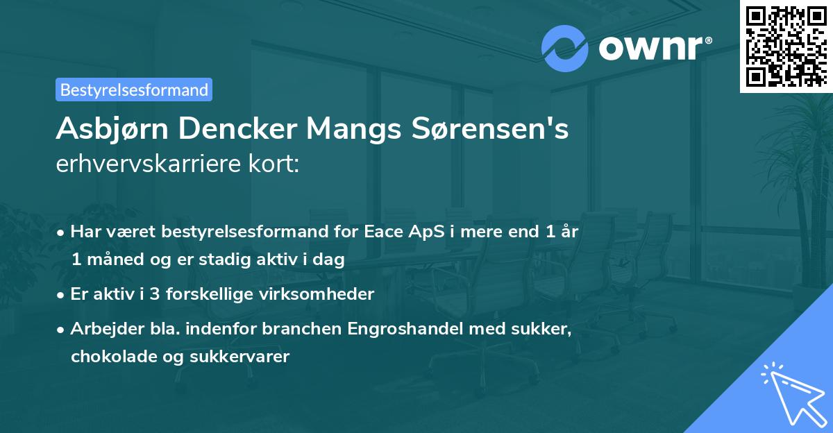 Asbjørn Dencker Mangs Sørensen's erhvervskarriere kort