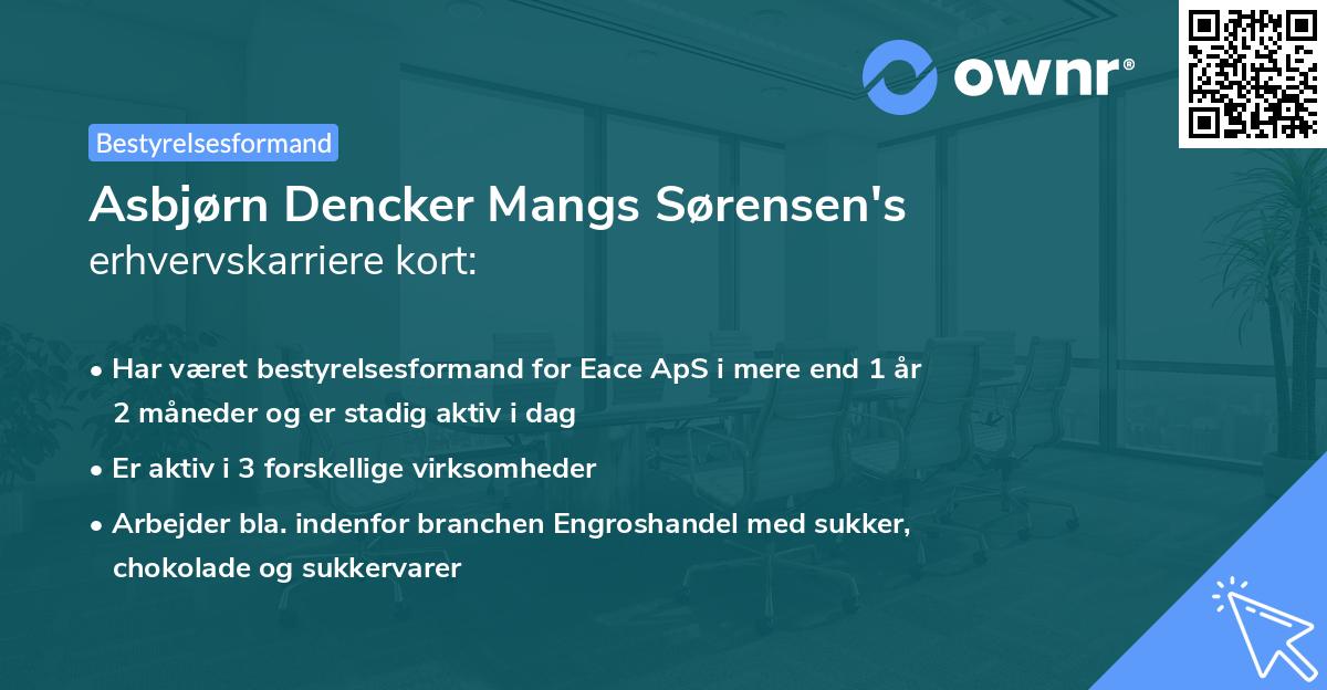 Asbjørn Dencker Mangs Sørensen's erhvervskarriere kort