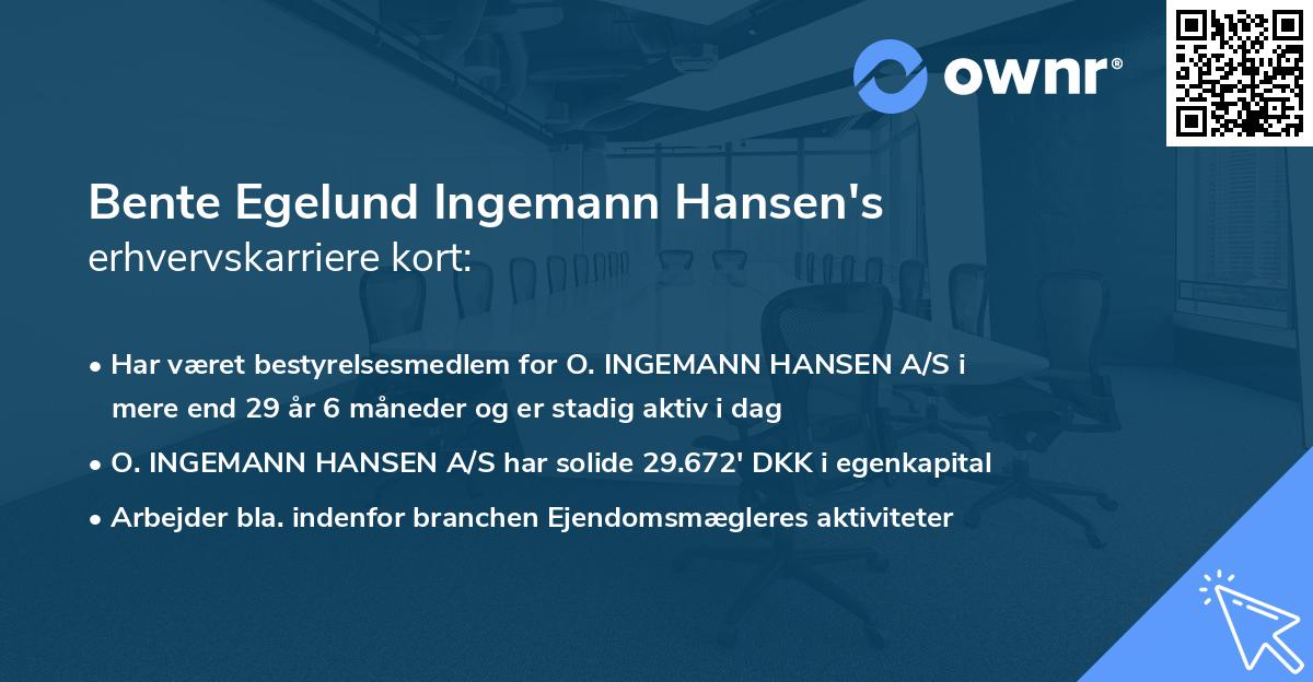 Bente Egelund Ingemann Hansen's erhvervskarriere kort
