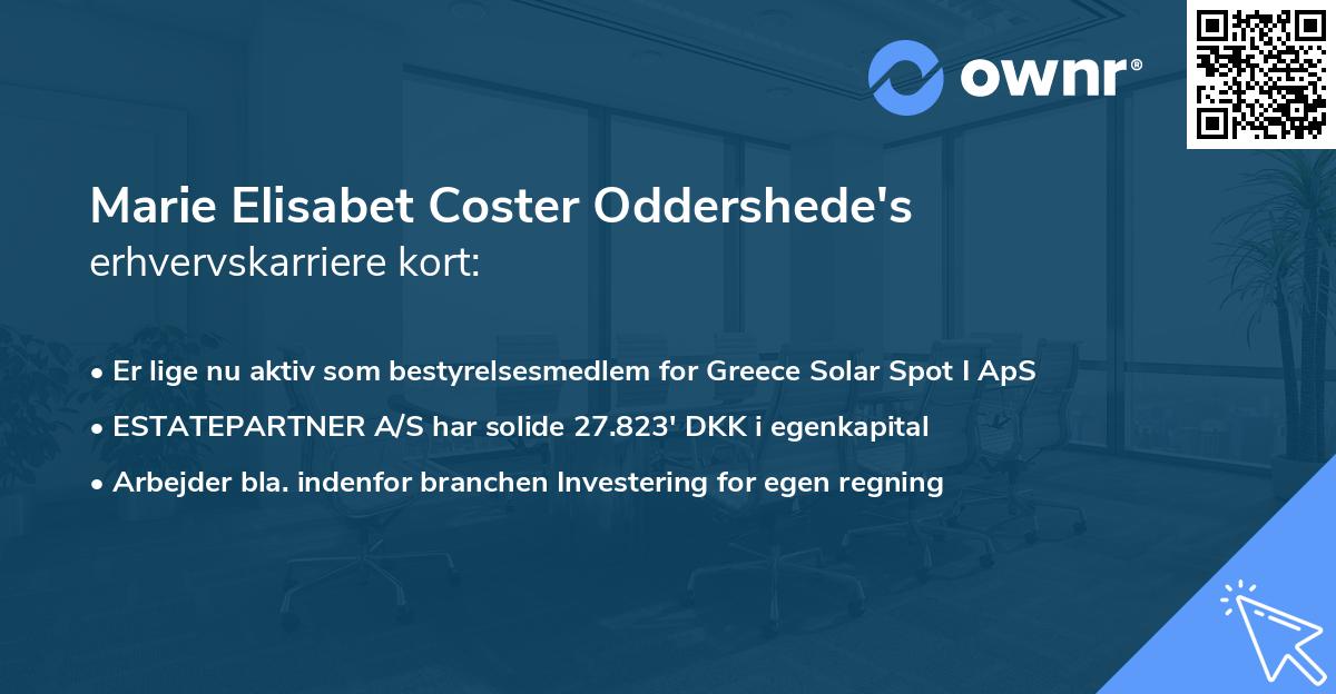 Marie Elisabet Coster Oddershede's erhvervskarriere kort