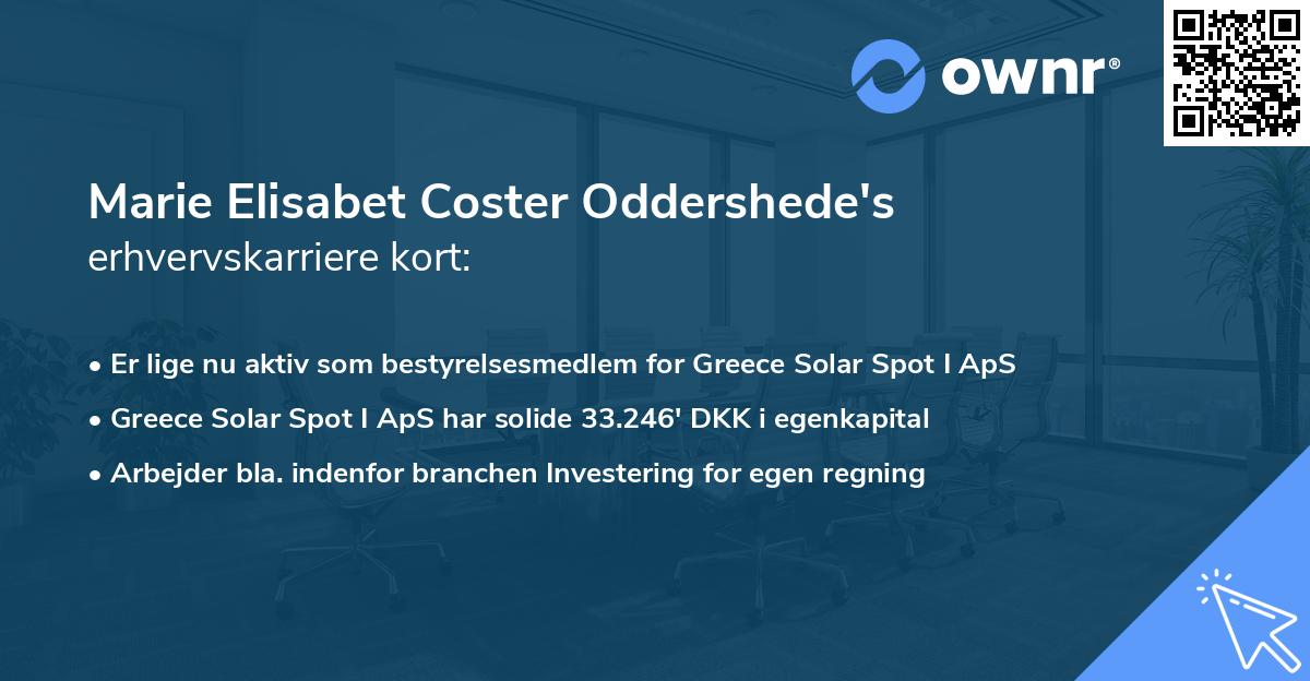 Marie Elisabet Coster Oddershede's erhvervskarriere kort