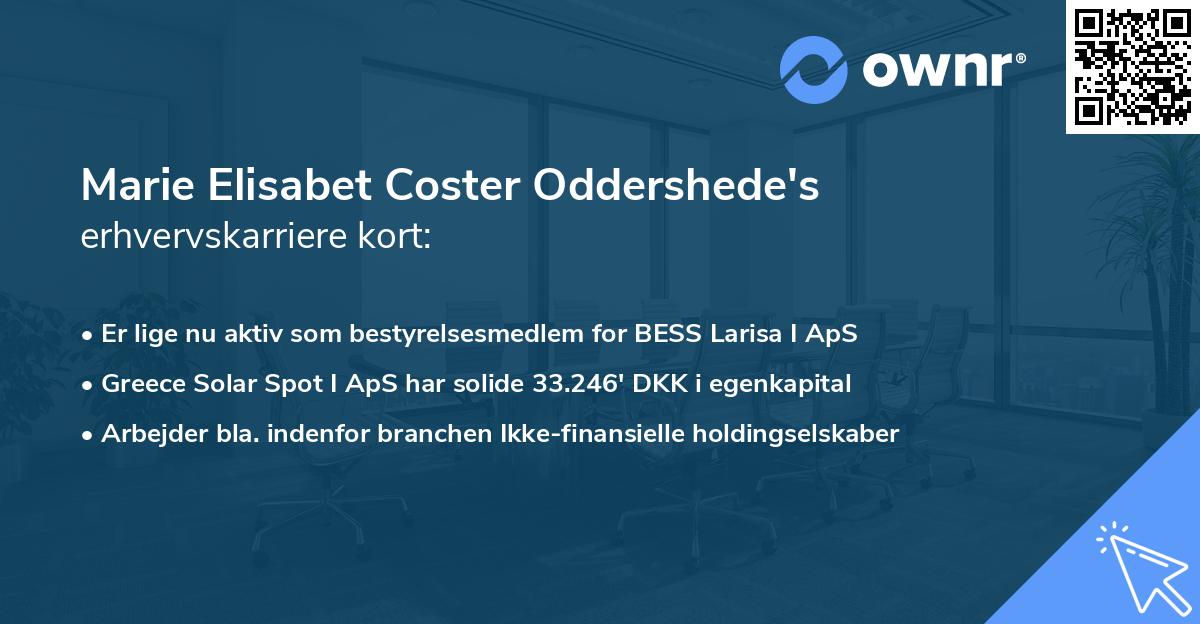 Marie Elisabet Coster Oddershede's erhvervskarriere kort