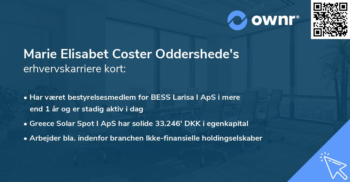Marie Elisabet Coster Oddershede's erhvervskarriere kort