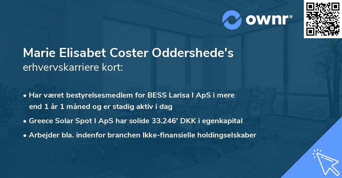 Marie Elisabet Coster Oddershede's erhvervskarriere kort