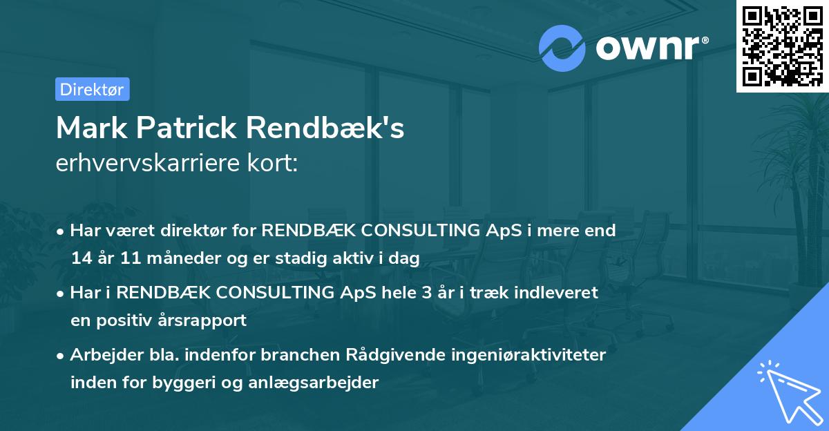 Mark Patrick Rendbæk's erhvervskarriere kort