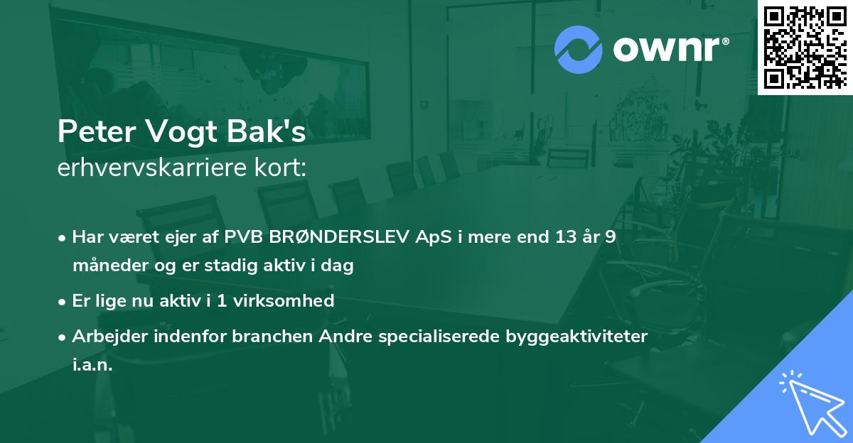 Peter Vogt Bak's erhvervskarriere kort