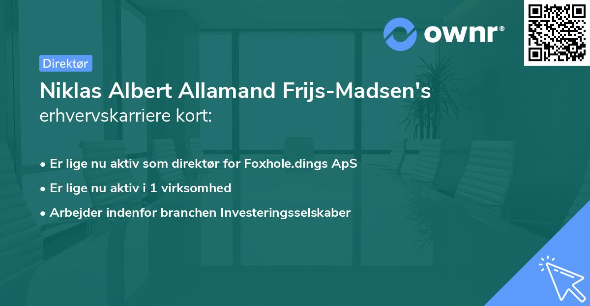 Niklas Albert Allamand Frijs-Madsen's erhvervskarriere kort