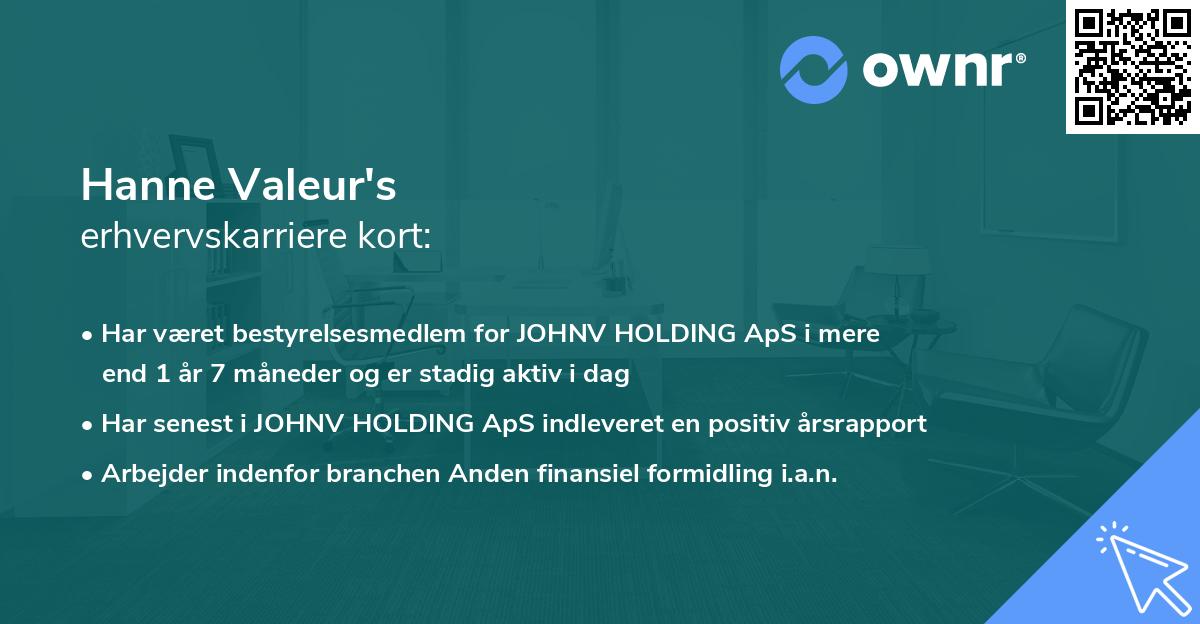 Hanne Valeur's erhvervskarriere kort