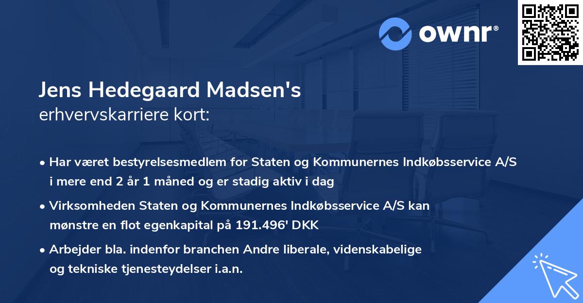 Jens Hedegaard Madsen's erhvervskarriere kort