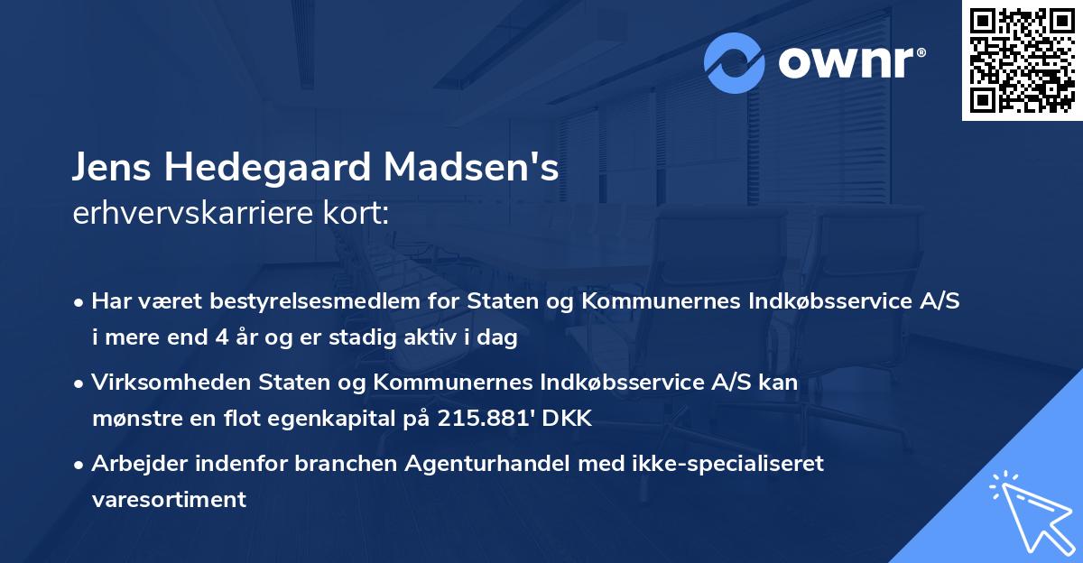Jens Hedegaard Madsen's erhvervskarriere kort