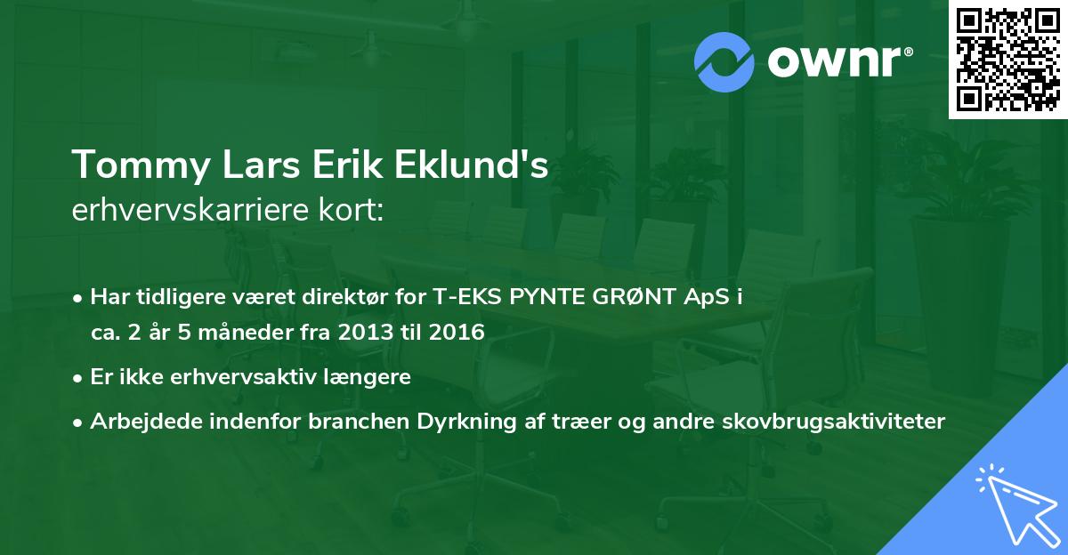 Tommy Lars Erik Eklund's erhvervskarriere kort