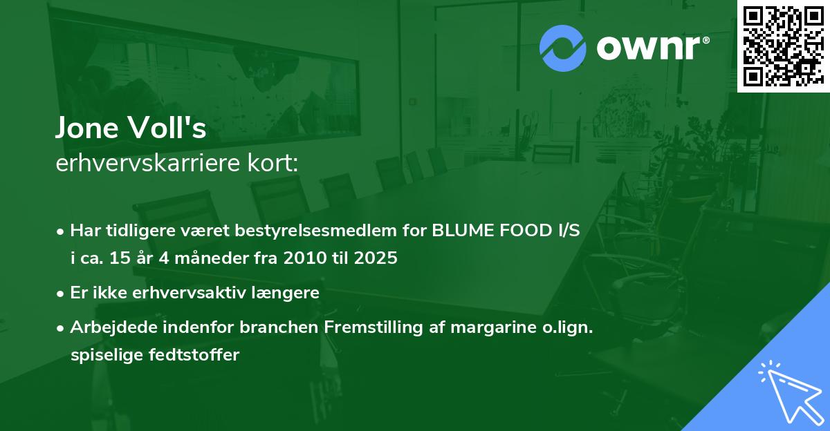 Jone Voll's erhvervskarriere kort