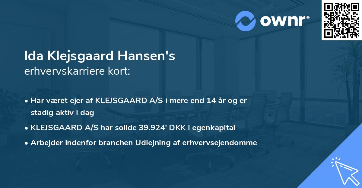 Ida Klejsgaard Hansen's erhvervskarriere kort