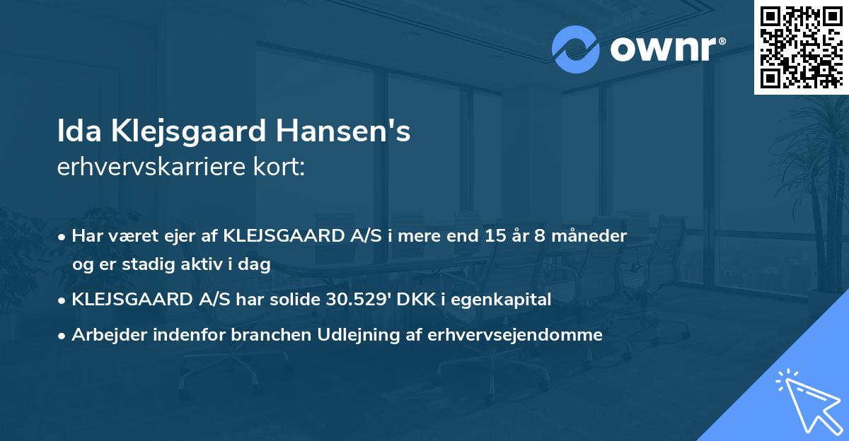 Ida Klejsgaard Hansen's erhvervskarriere kort
