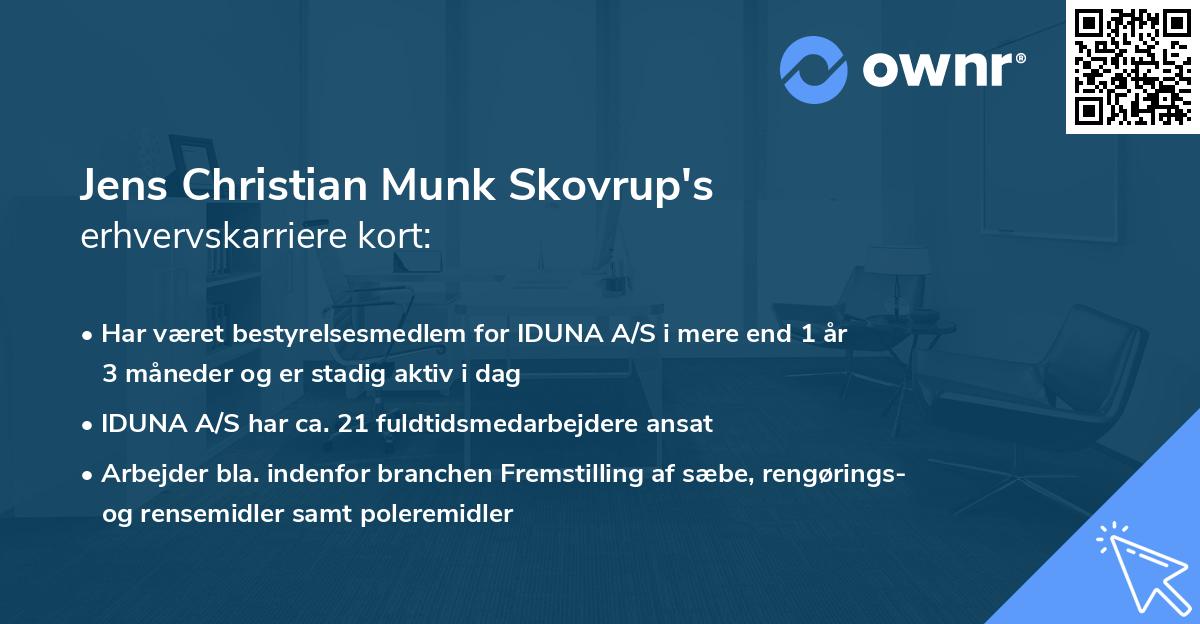Jens Christian Munk Skovrup's erhvervskarriere kort