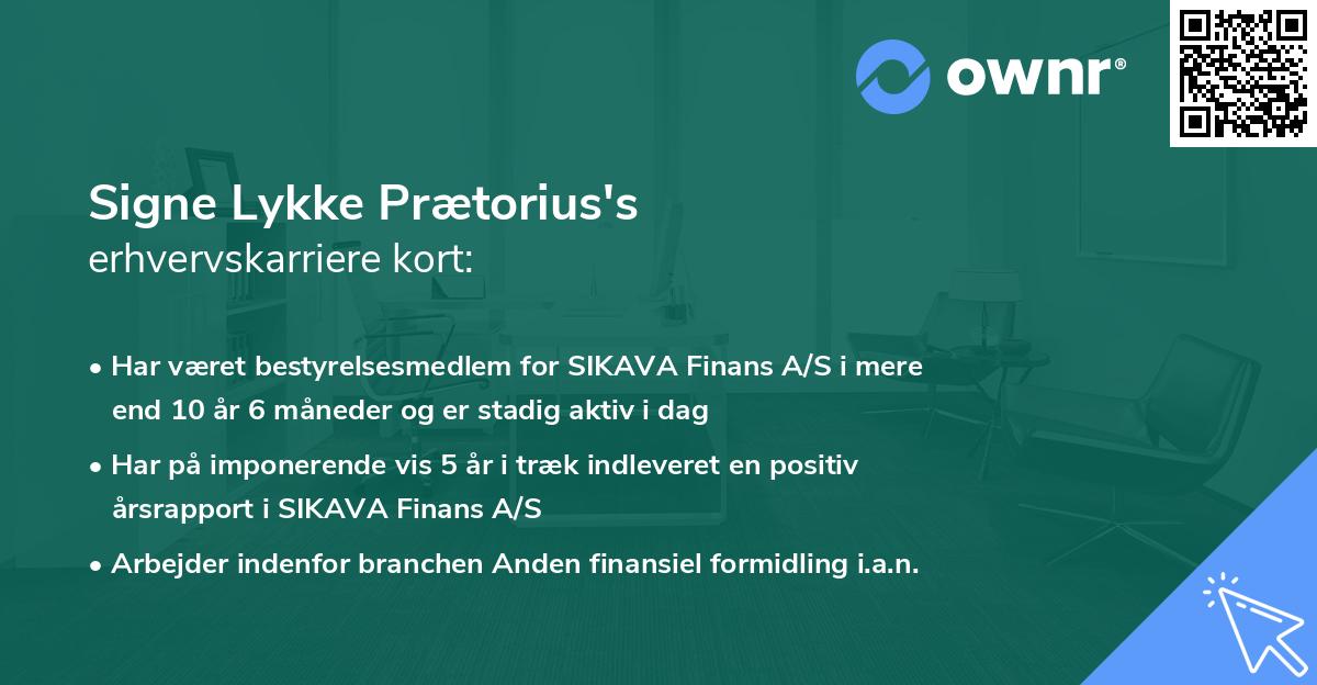 Signe Lykke Prætorius's erhvervskarriere kort