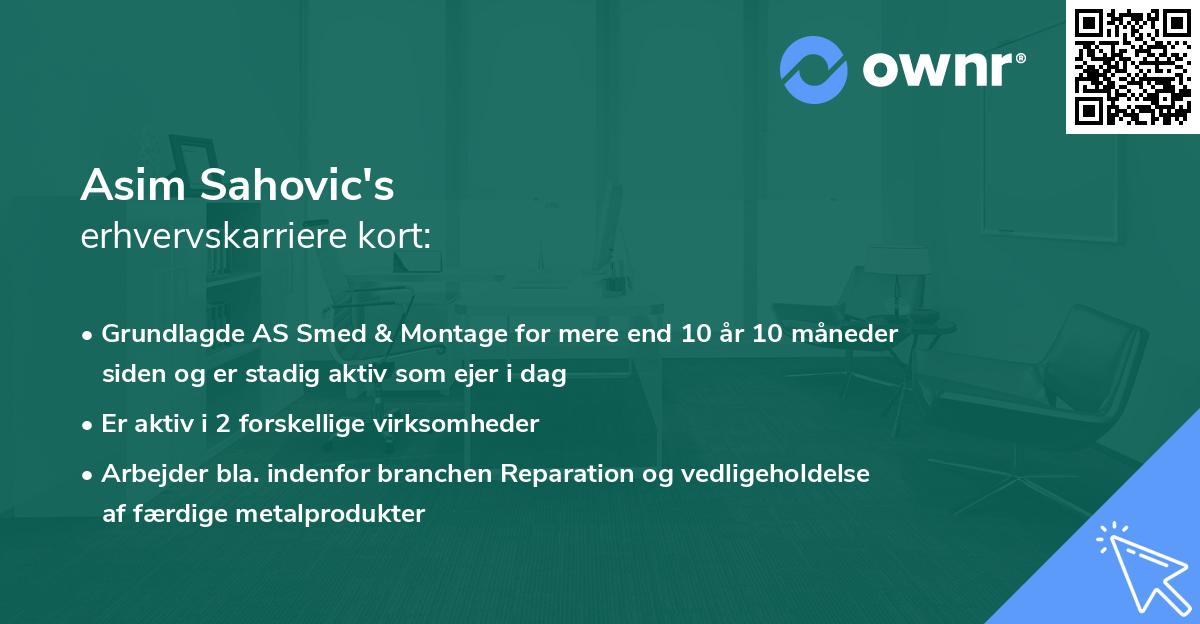 Asim Sahovic's erhvervskarriere kort