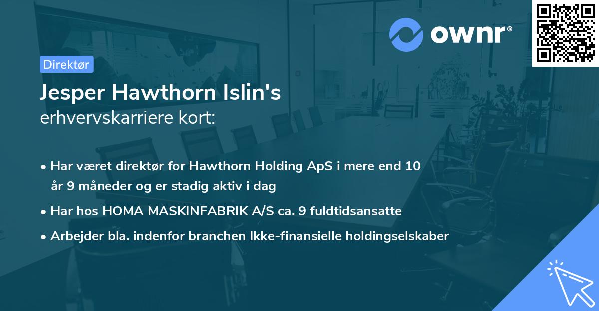 Jesper Hawthorn Islin's erhvervskarriere kort
