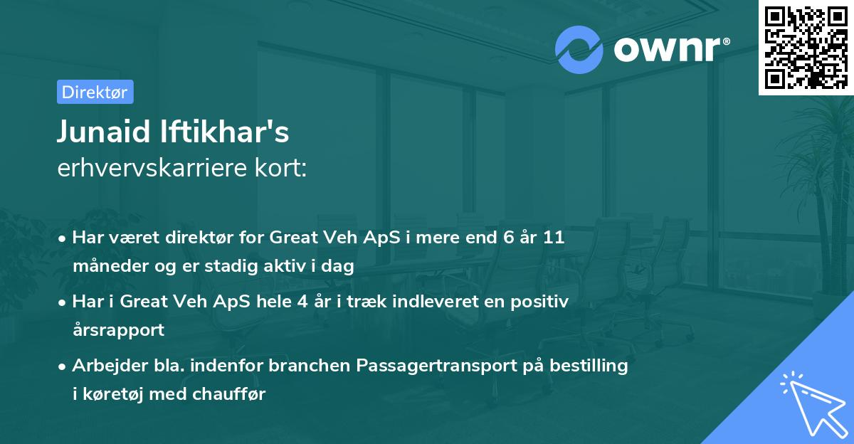 Junaid Iftikhar's erhvervskarriere kort