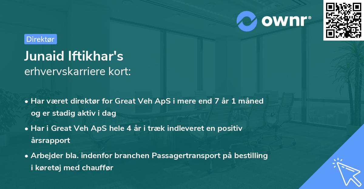 Junaid Iftikhar's erhvervskarriere kort