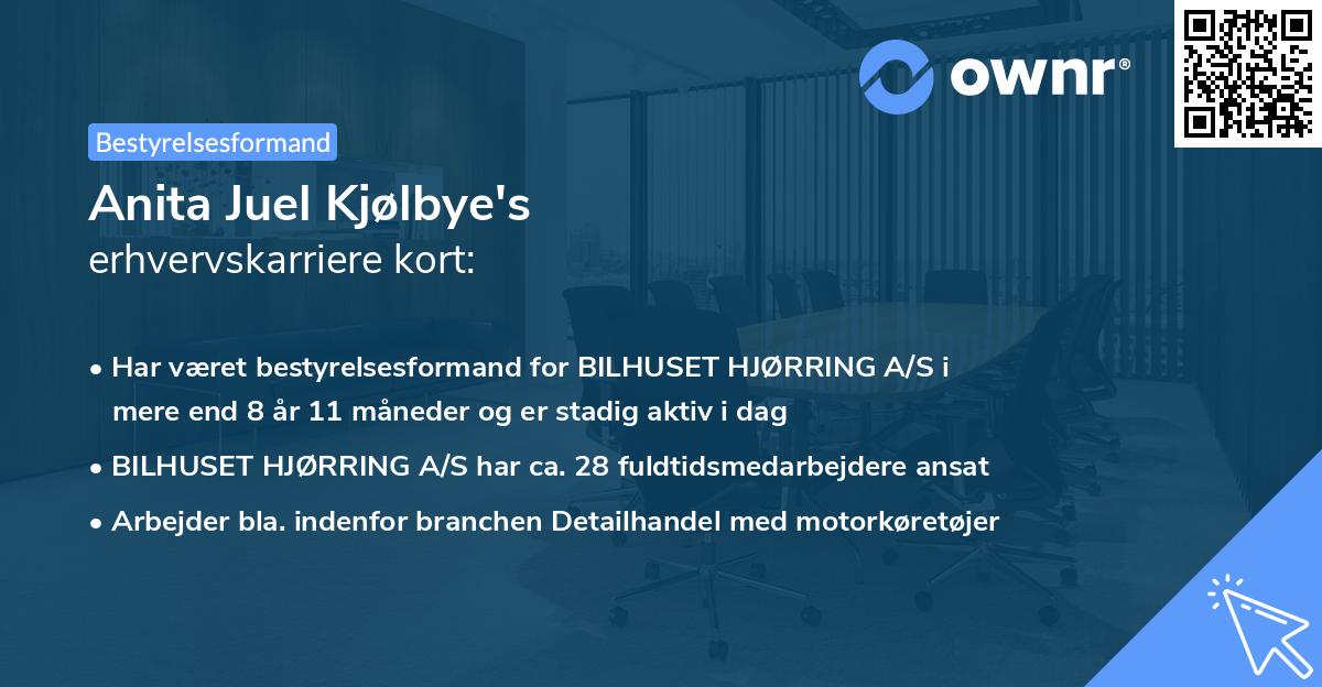 Anita Juel Kjølbye's erhvervskarriere kort