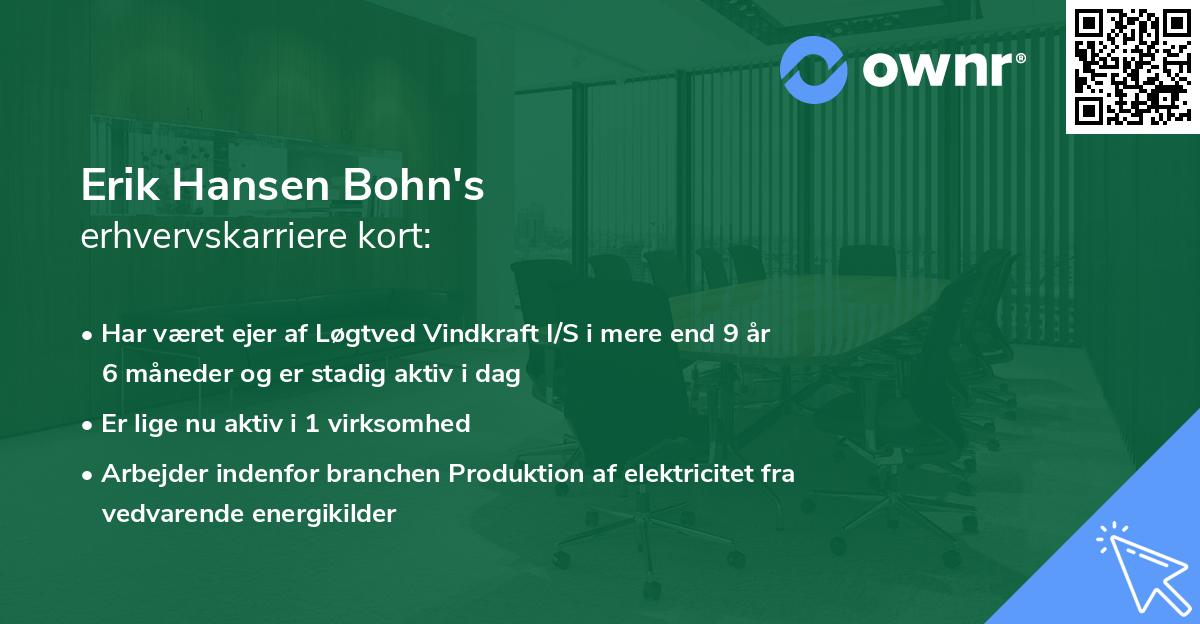 Erik Hansen Bohn's erhvervskarriere kort