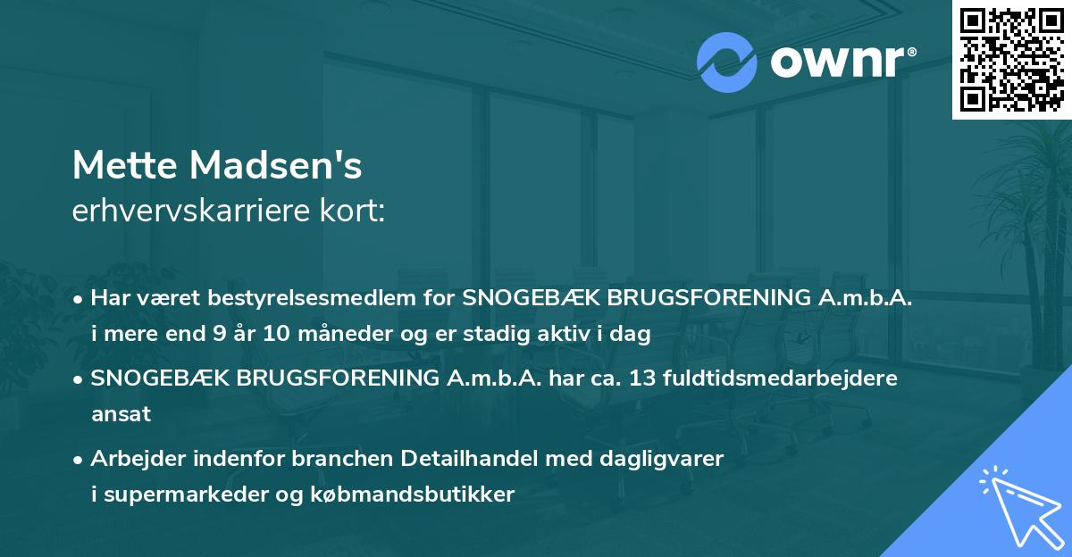 Mette Madsen's erhvervskarriere kort