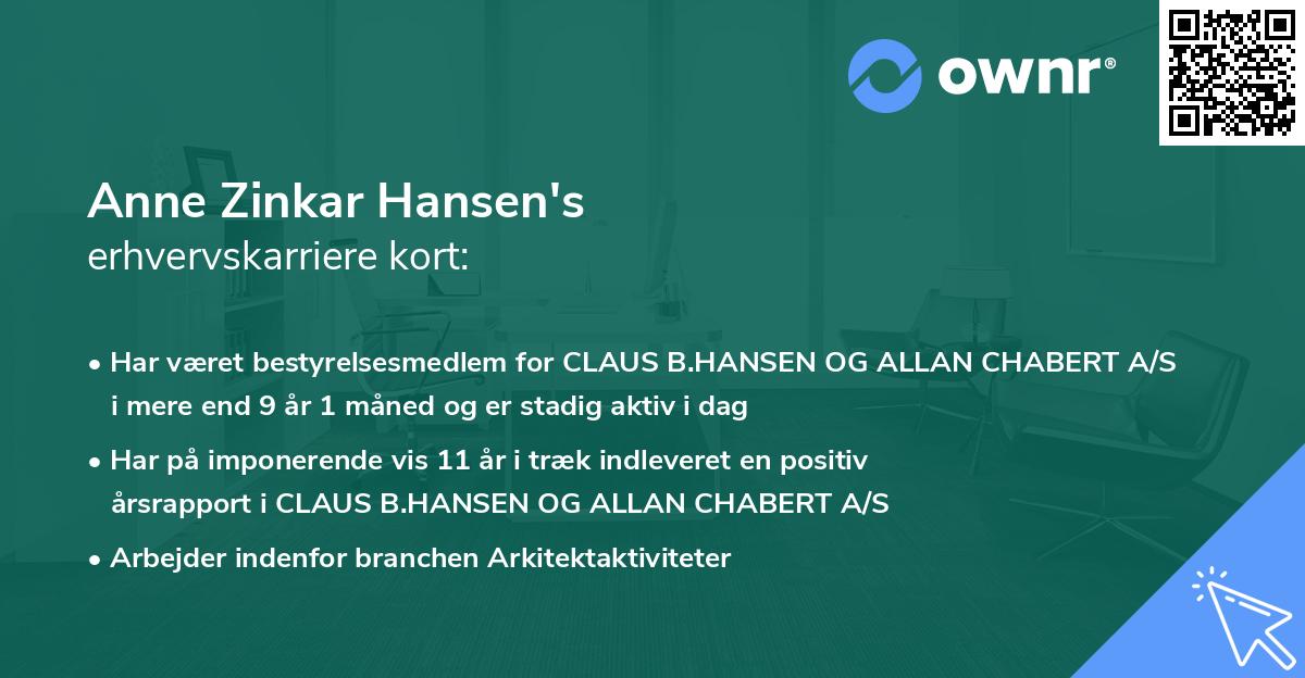 Anne Zinkar Hansen's erhvervskarriere kort
