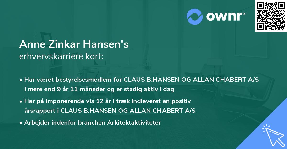 Anne Zinkar Hansen's erhvervskarriere kort