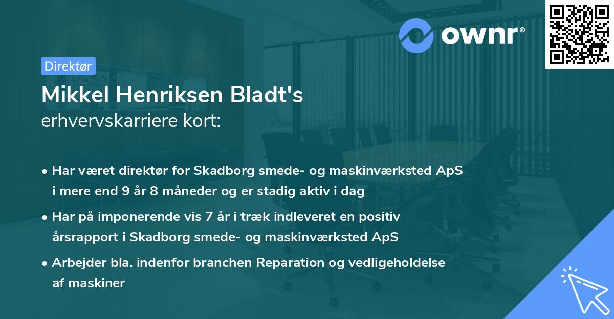 Mikkel Henriksen Bladt's erhvervskarriere kort