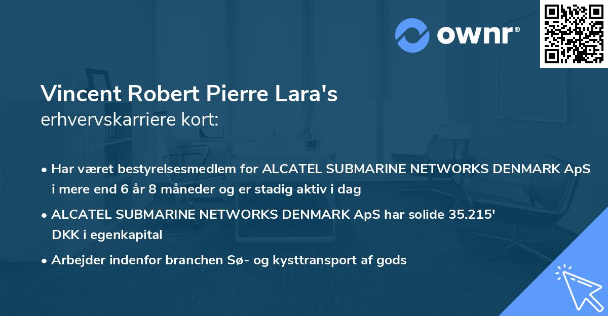 Vincent Robert Pierre Lara's erhvervskarriere kort