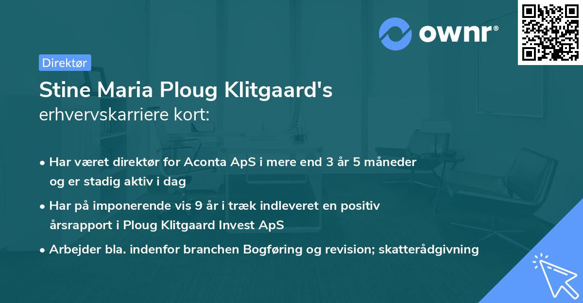 Stine Maria Ploug Klitgaard's erhvervskarriere kort