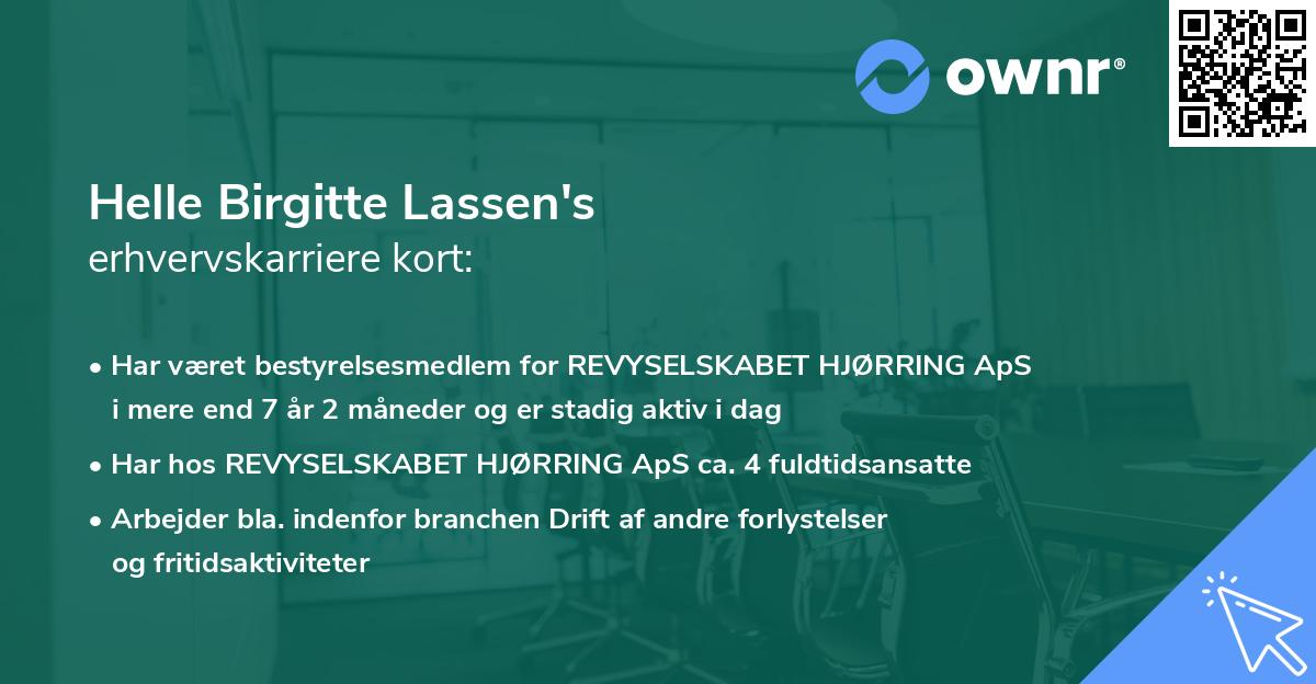 Helle Birgitte Lassen's erhvervskarriere kort