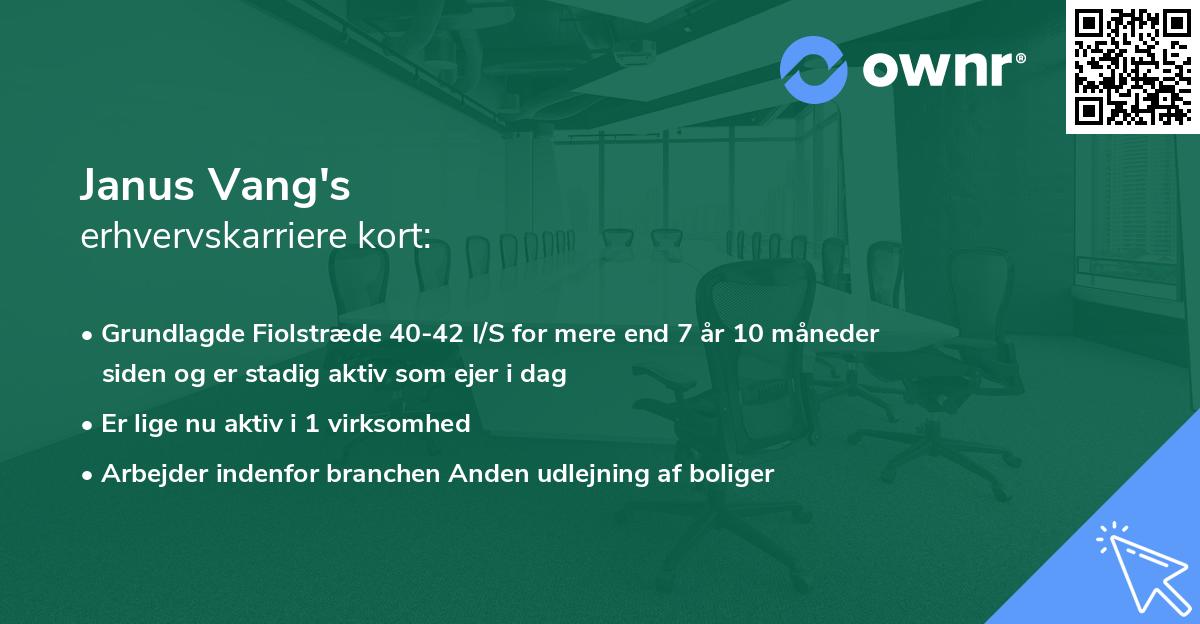 Janus Vang's erhvervskarriere kort