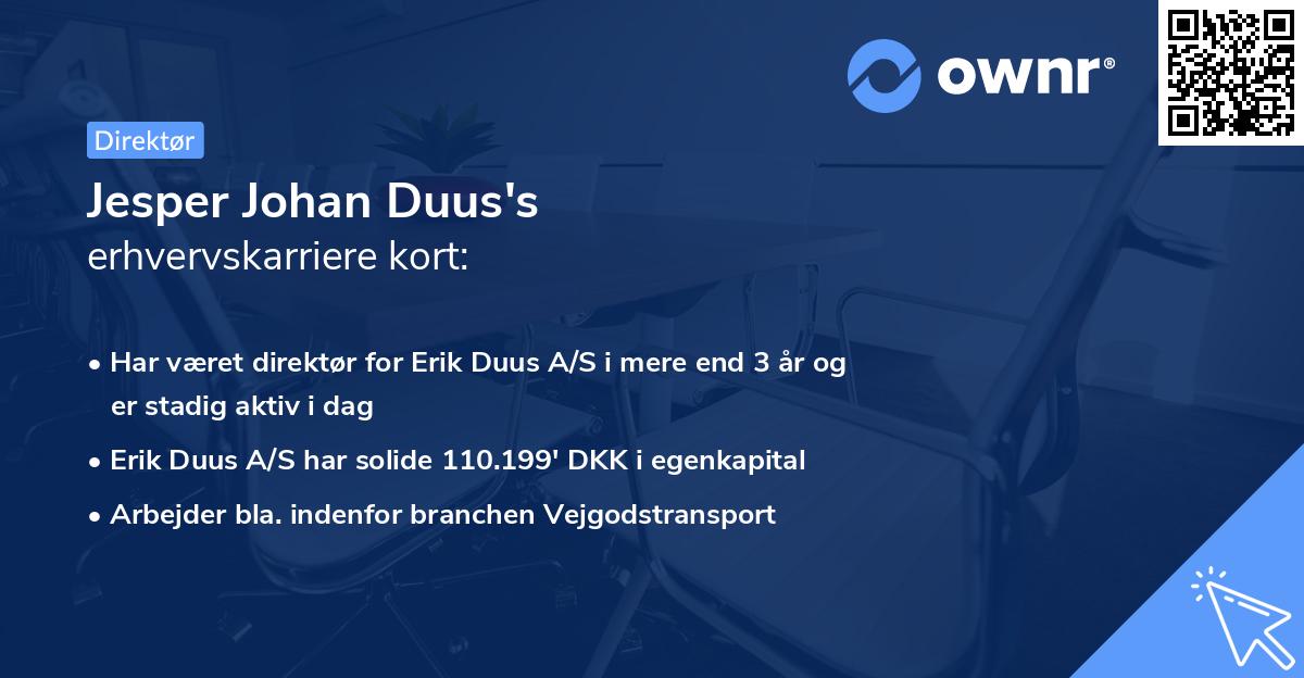 Jesper Johan Duus's erhvervskarriere kort