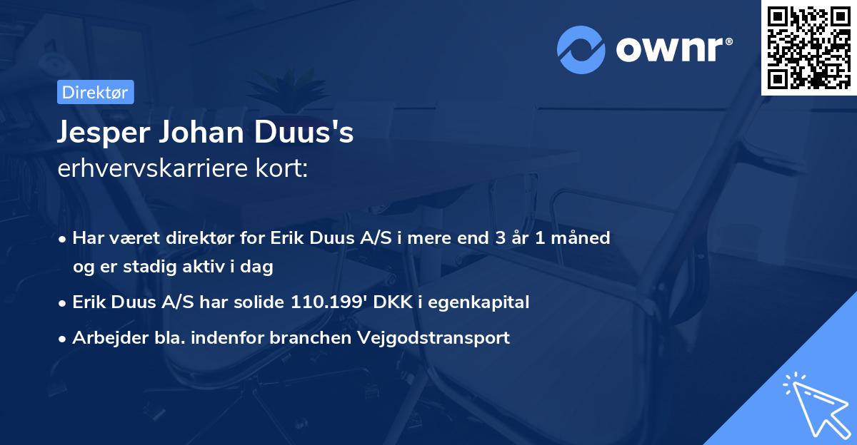 Jesper Johan Duus's erhvervskarriere kort