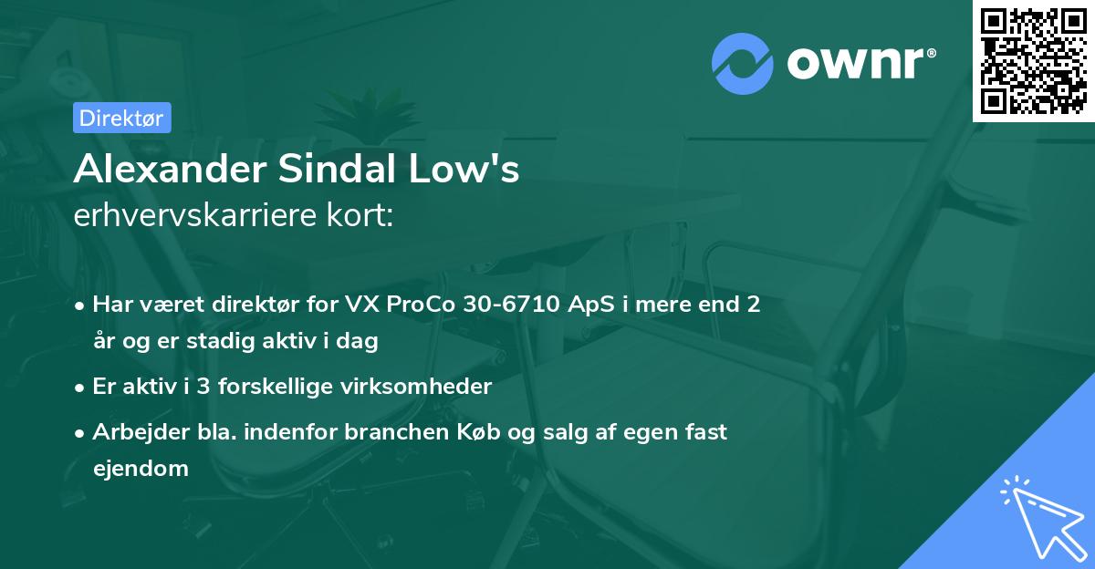 Alexander Sindal Low's erhvervskarriere kort