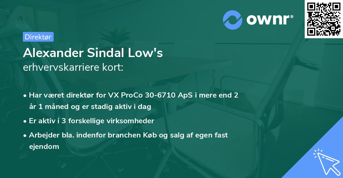 Alexander Sindal Low's erhvervskarriere kort