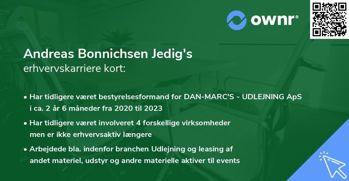 Andreas Bonnichsen Jedig's erhvervskarriere kort