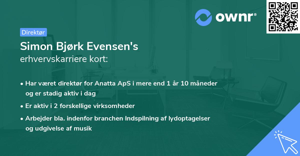 Simon Bjørk Evensen's erhvervskarriere kort