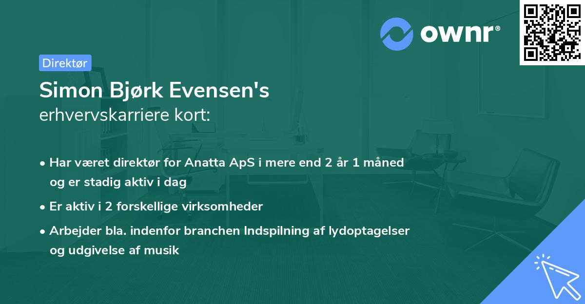 Simon Bjørk Evensen's erhvervskarriere kort
