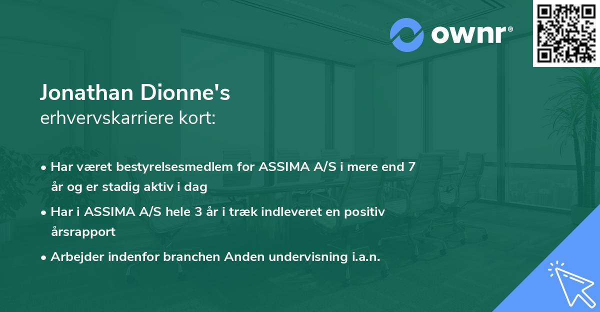 Jonathan Dionne's erhvervskarriere kort