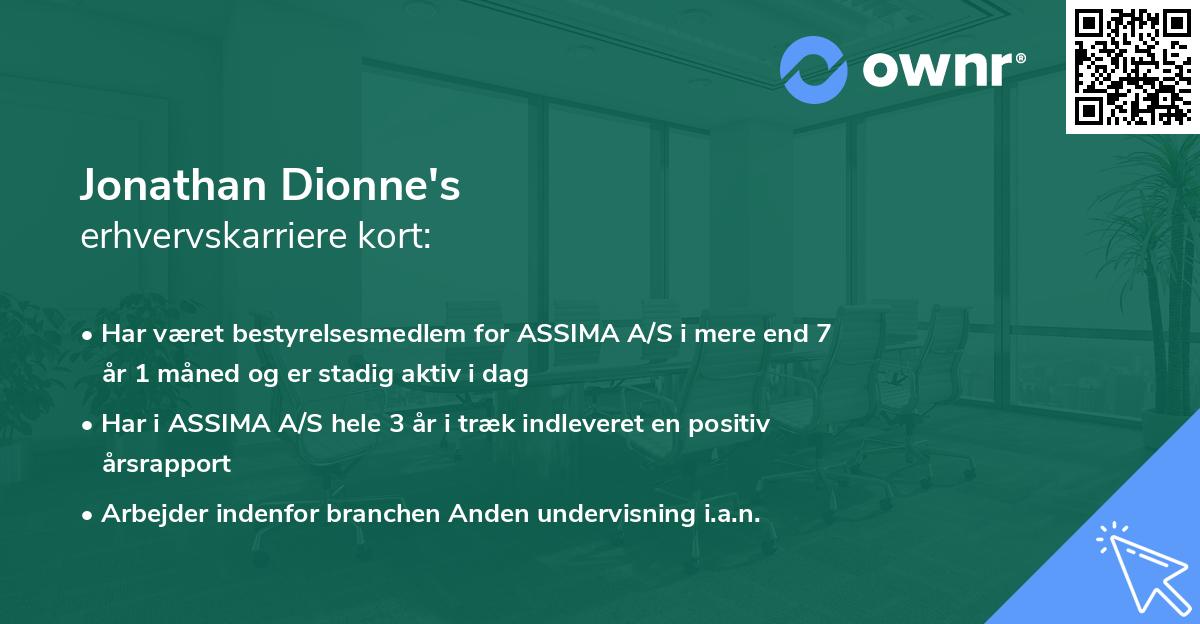 Jonathan Dionne's erhvervskarriere kort